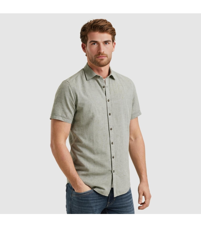 PME Legend Short Sleeve Shirt Ctn Linen 2 ton 6149 Deep Lichen Green