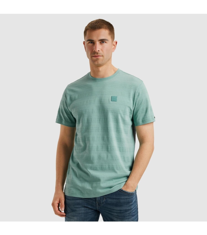PME Legend Short sleeve r-neck jacquard strip 5149 Cameo blue