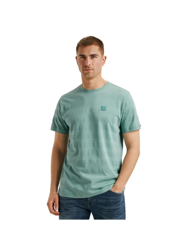 PME Legend Short sleeve r-neck jacquard strip 5149 Cameo blue
