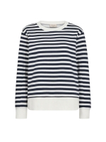 Freequent Striped sweatshirt Off-white w. navy blazer