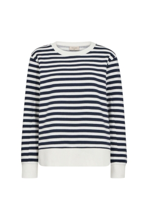 Freequent Striped sweatshirt Off-white w. navy blazer