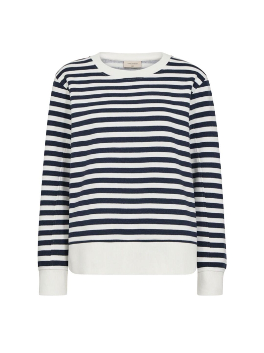 Freequent Striped sweatshirt Off-white w. navy blazer