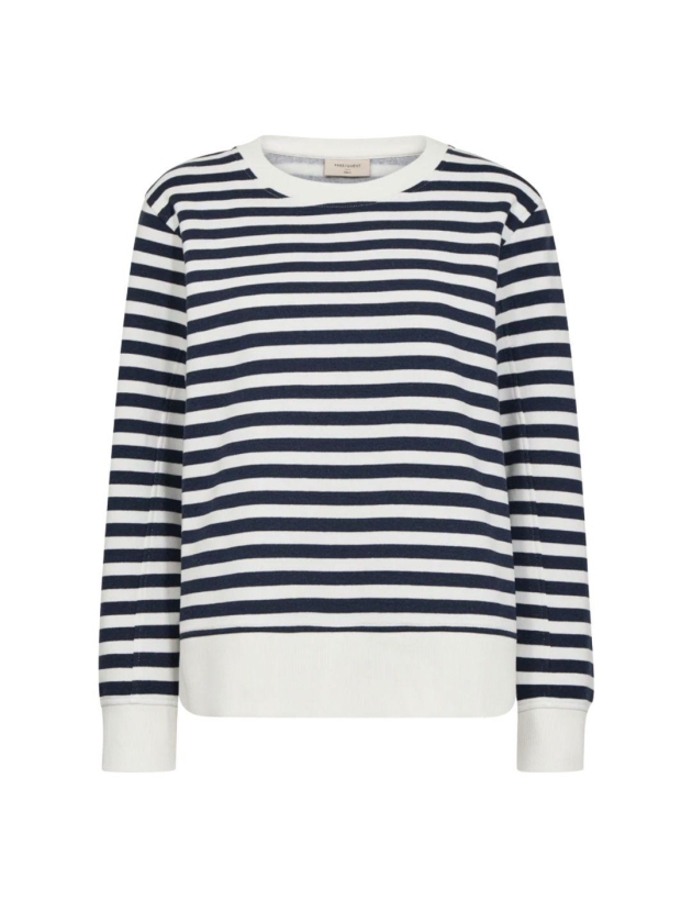 Freequent Striped sweatshirt Off-white w. navy blazer