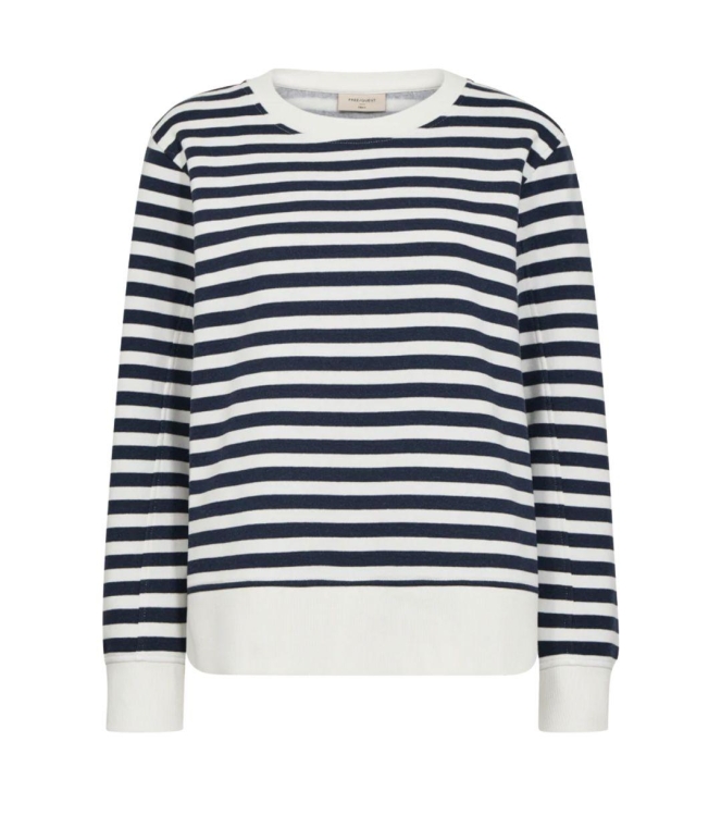 Freequent Striped sweatshirt Off-white w. navy blazer