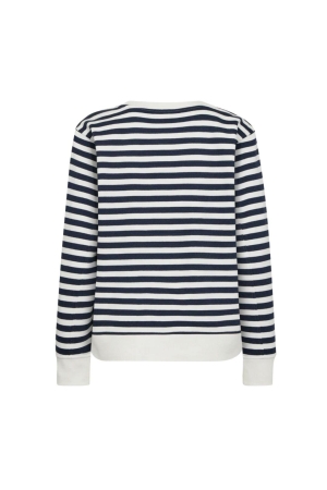 Freequent Striped sweatshirt Off-white w. navy blazer