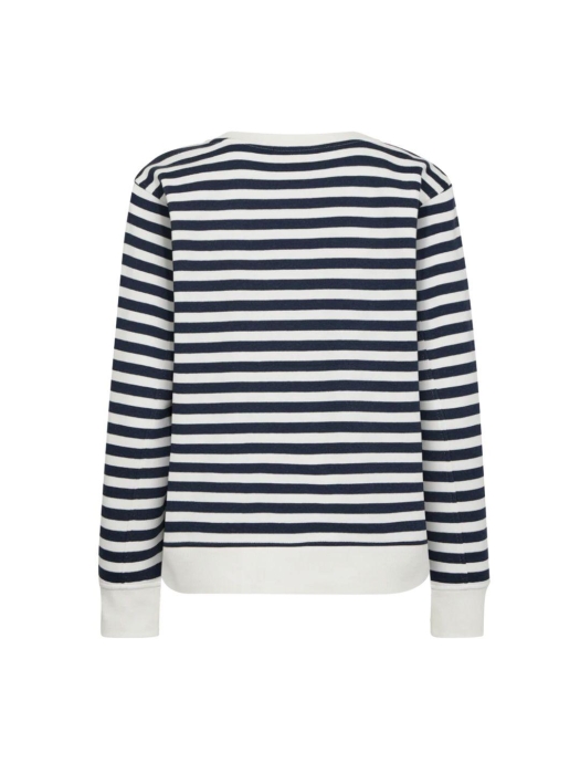 Freequent Striped sweatshirt Off-white w. navy blazer