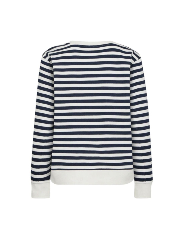Freequent Striped sweatshirt Off-white w. navy blazer