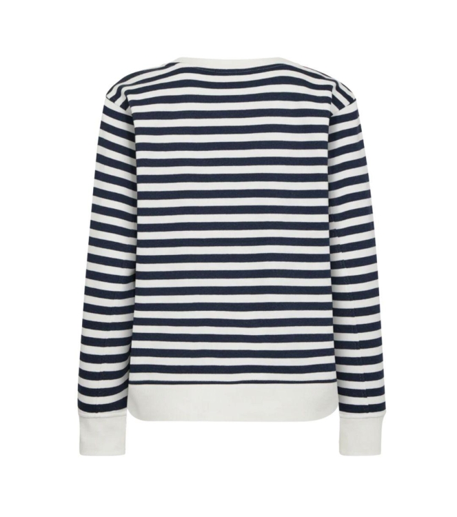 Freequent Striped sweatshirt Off-white w. navy blazer