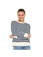 Freequent Striped sweatshirt Off-white w. navy blazer
