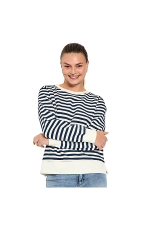 Freequent Striped sweatshirt Off-white w. navy blazer