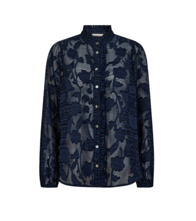 Freequent Shirt w. frills Navy blazer