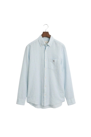 Gant REG COTTON LINEN STRIPE SHIRT 457 fresh blue