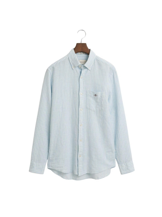 Gant REG COTTON LINEN STRIPE SHIRT 457 fresh blue