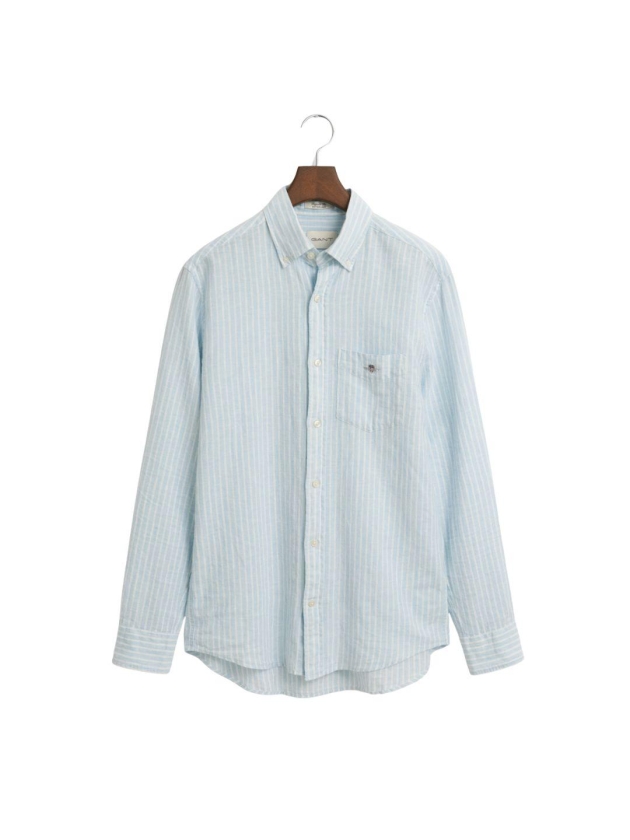 Gant REG COTTON LINEN STRIPE SHIRT 457 fresh blue