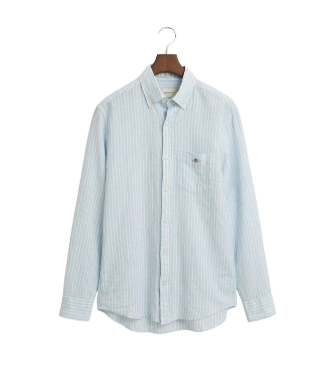 Gant REG COTTON LINEN STRIPE SHIRT 457 fresh blue