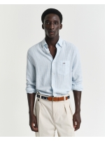 Gant REG COTTON LINEN STRIPE SHIRT 457 fresh blue