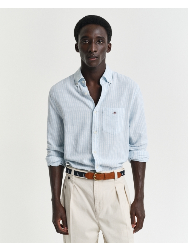 Gant REG COTTON LINEN STRIPE SHIRT 457 fresh blue