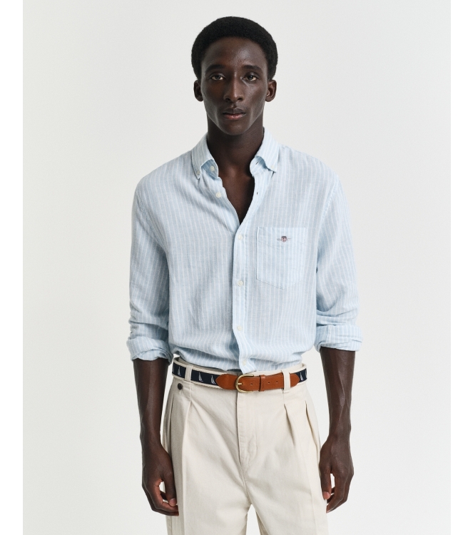 Gant REG COTTON LINEN STRIPE SHIRT 457 fresh blue