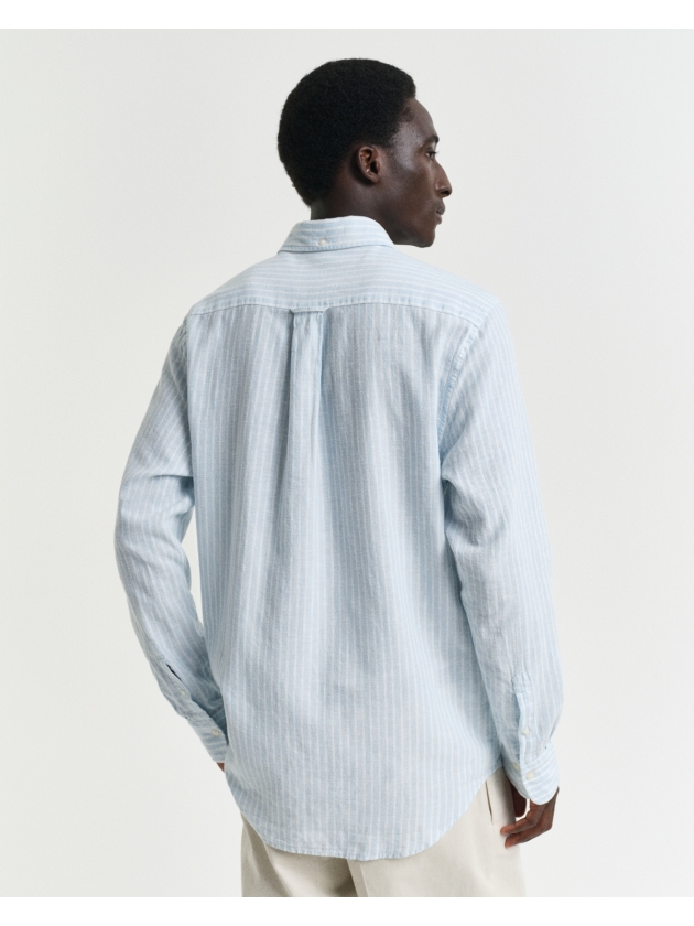 Gant REG COTTON LINEN STRIPE SHIRT 457 fresh blue