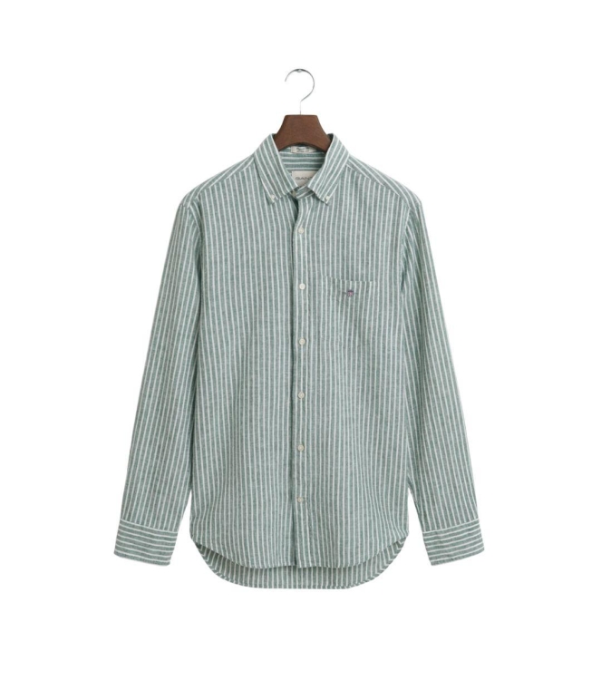 Gant REG COTTON LINEN STRIPE SHIRT 318 woody green