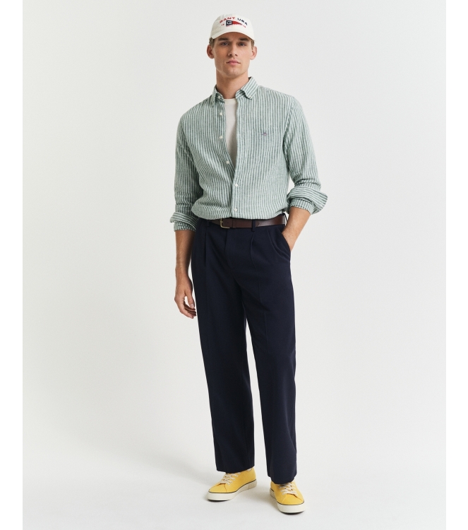 Gant REG COTTON LINEN STRIPE SHIRT 318 woody green