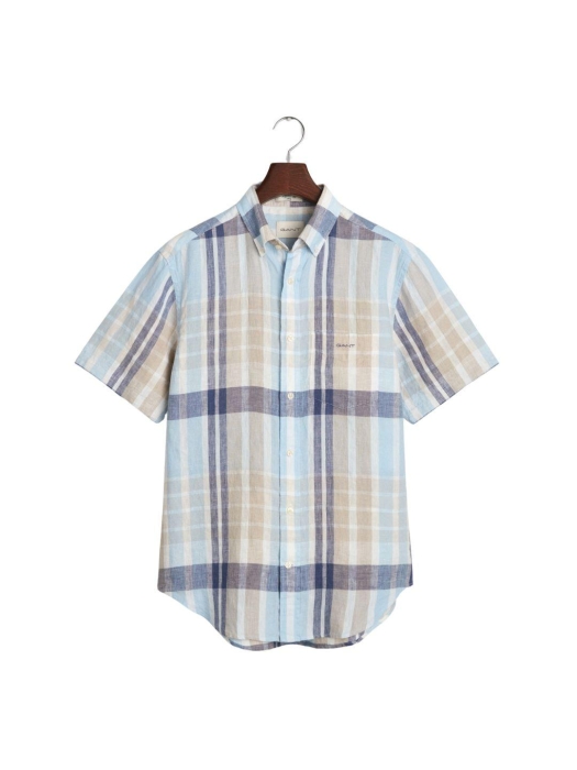 Gant REG LINEN MADRAS SS SHIRT 277 dry sand