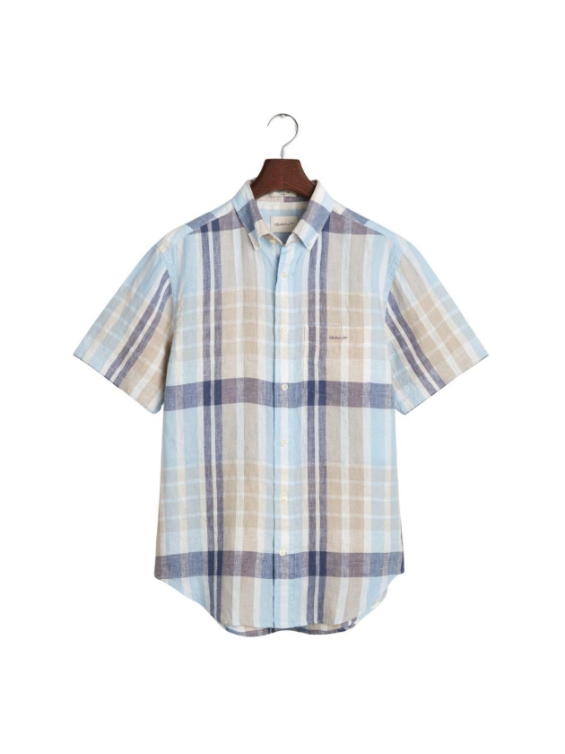Gant REG LINEN MADRAS SS SHIRT 277 dry sand