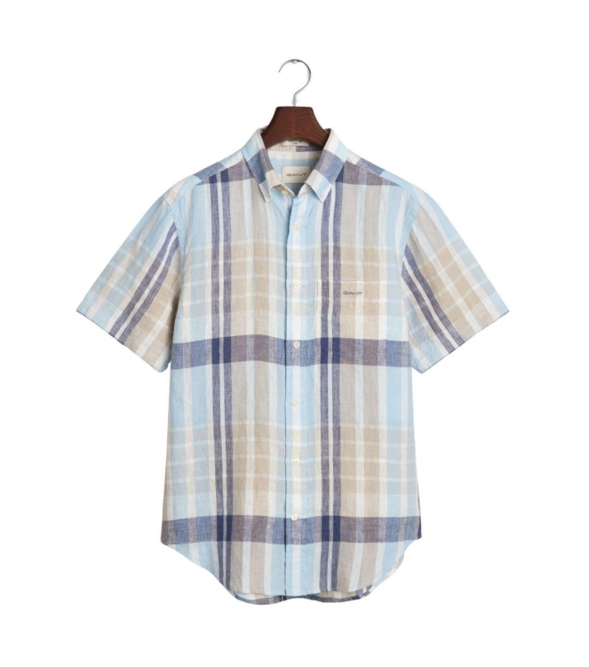 Gant REG LINEN MADRAS SS SHIRT 277 dry sand