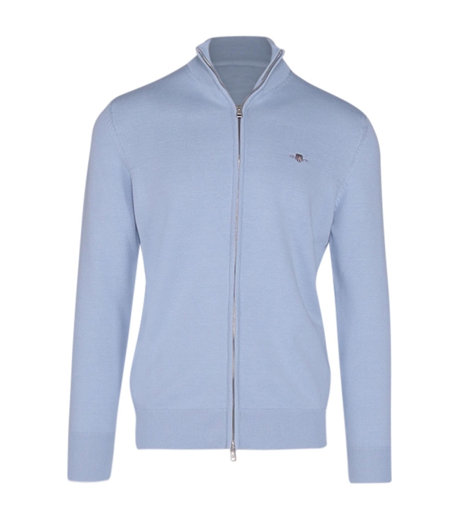 Gant CASUAL COTTON ZIP CARDIGAN 457 fresh blue