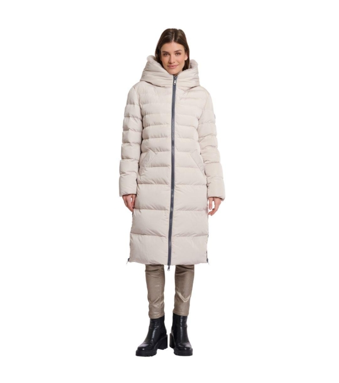 Rino en Pelle Long padded hooded coat with faux fur 10509 stone
