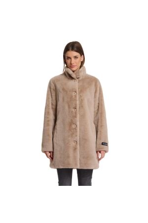 Rino en Pelle Single breasted fake fur coat 10866 oat