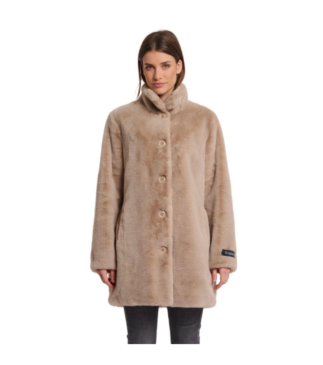 Rino en Pelle Single breasted fake fur coat 10866 oat