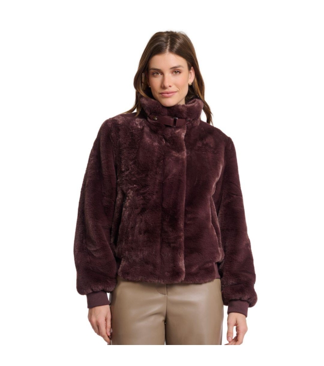 Rino en Pelle Short fake fur jacket 10873 chocolate bean