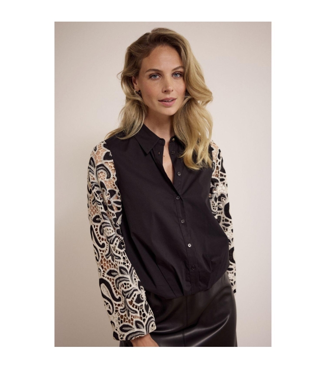 Tramontana Embroidered Sleeve Blouse 009000 Black