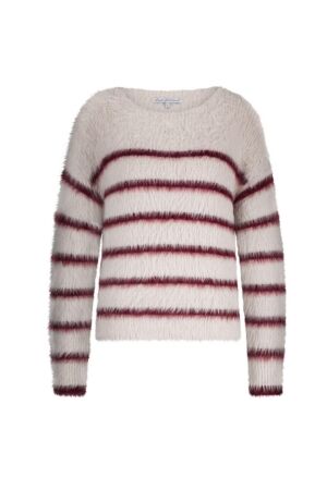 Red Button Fuzzy Sweater & Stripe 447 Cream/Ruby