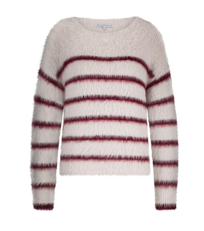 Red Button Fuzzy Sweater & Stripe 447 Cream/Ruby