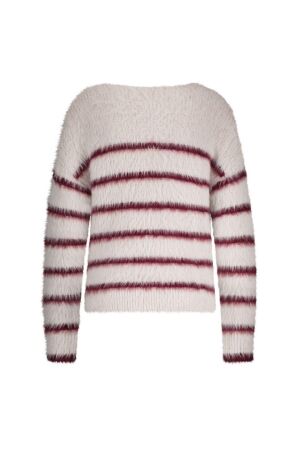 Red Button Fuzzy Sweater & Stripe 447 Cream/Ruby