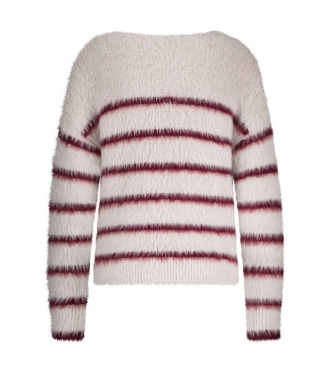 Red Button Fuzzy Sweater & Stripe 447 Cream/Ruby