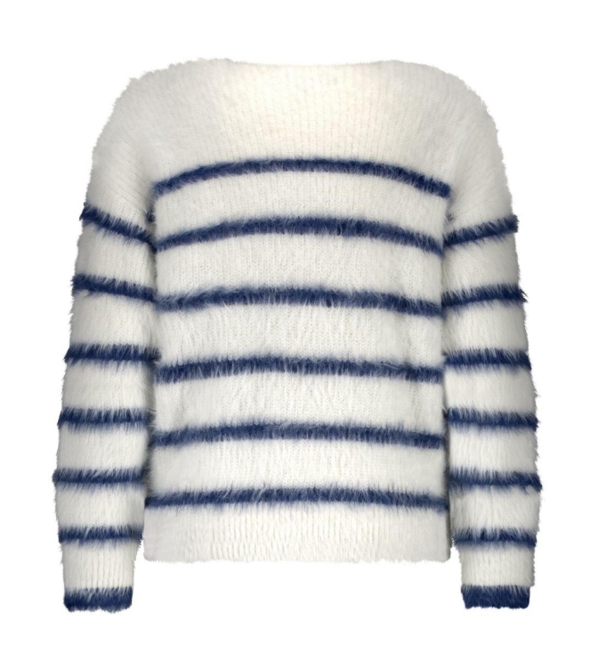 Red Button Fuzzy Sweater & Stripe 448 Ecru/Indigo