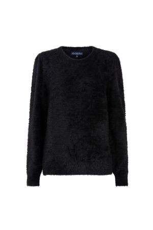 Red Button Fuzzy Puff sleeve 1 Black