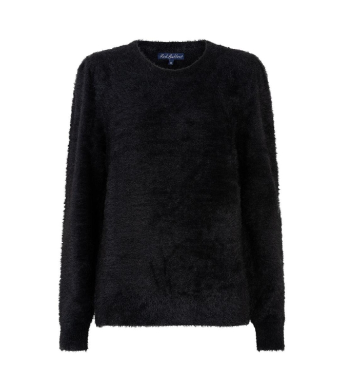 Red Button Fuzzy Puff sleeve 1 Black
