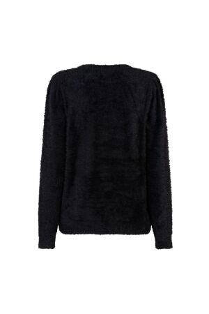 Red Button Fuzzy Puff sleeve 1 Black