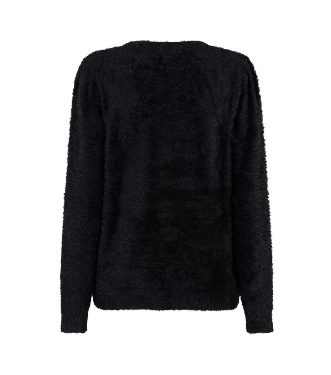 Red Button Fuzzy Puff sleeve 1 Black