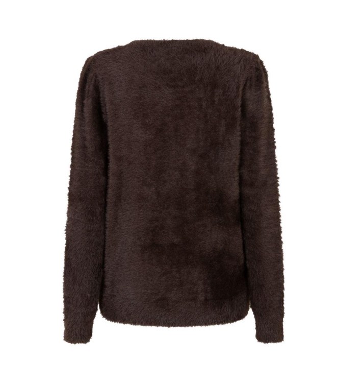Red Button Fuzzy Puff sleeve 462 Espresso