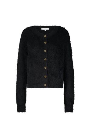 Red Button Cardigan Fuzzy 1 Black