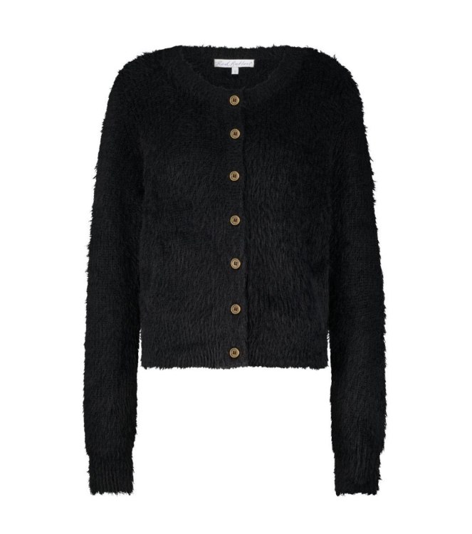 Red Button Cardigan Fuzzy 1 Black