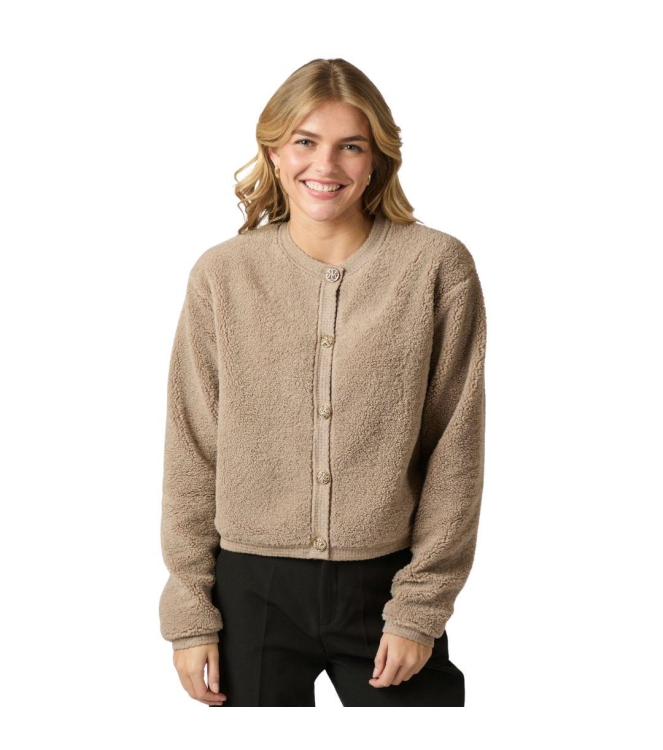 Neo Noir Limo fluffy knit cardigan 125 Dark sand