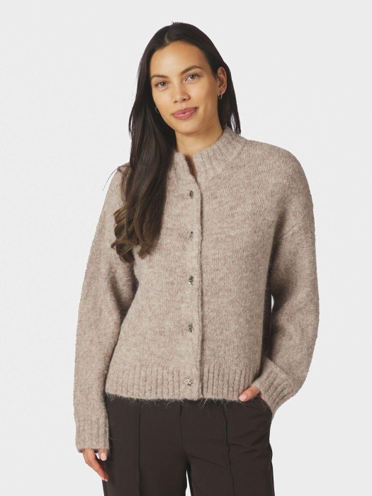 Neo Noir Taura fluffy knit cardigan Beige Melange