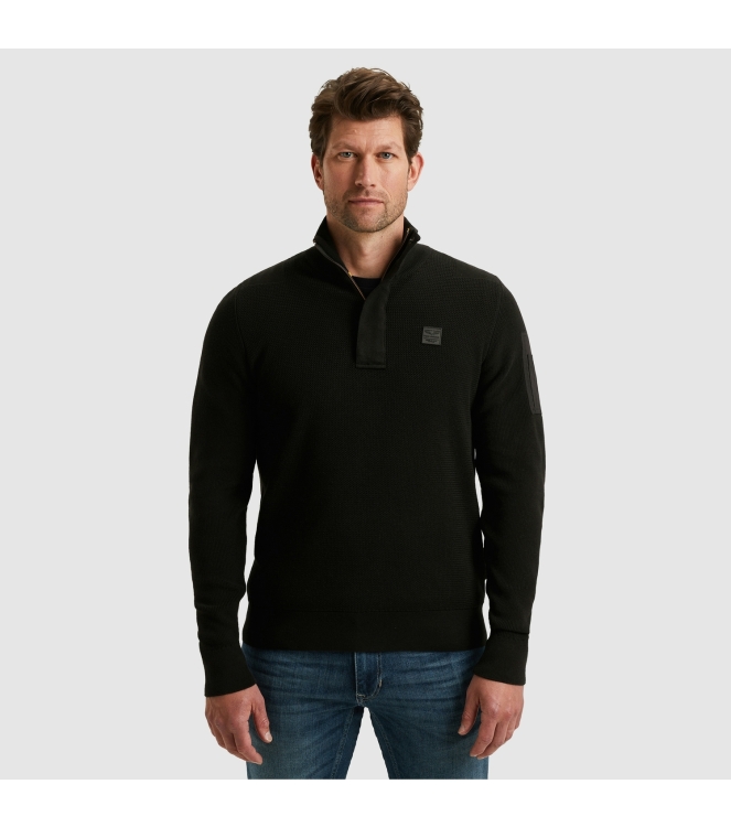 PME Legend Half zip collar cotton knit 999 Black