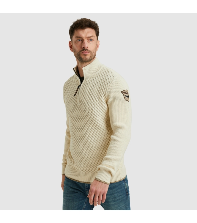 PME Legend Half zip collar cotton mix yarn 7013 Bone white